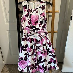 Eliza J Women's Floral Fit and Flare Dress with Side Pockets - White Size 0